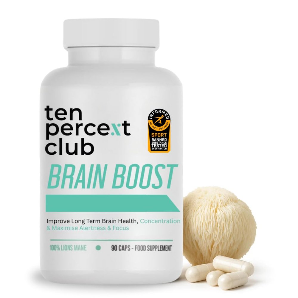 Ten Percent Club Brain Boost, Lions Mane Capsules for Focus & Clarity Nootropic Mushroom Supplement for Cognitive Support, Memory, High Strength Brain Health Formula for Mental Energy - 90 Caps