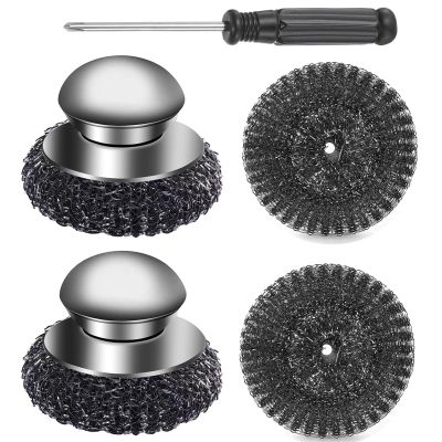 Klfte 2Pack Steel Wool Scrubber Set,Stainless Steel Scrubber with Stainless Steel Handle for Cleaning Dishes, Cast Iron, Stock Pots, Pans, Griddles, Grills