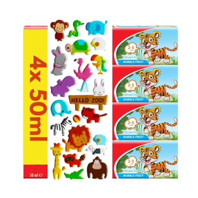 4 Pack Bundle - Colgate Kids Bubble Fruit Toothpaste, 4 x 50ml, Ages 2-5 Years (Packaging May Vary). A Hadco Bundle with Our Complimentary Puffy Sticker Sheet (Sticker Design Picked at Random)
