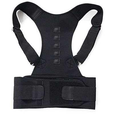 ZCCZJS Posture Corrector Adjustable Magnetic Back Posture Corrector Back Belt Lumbar Support Shoulder Back Brace Support Correct Posture Corset Unisex Back Brace (Color : Black, Size : XL)