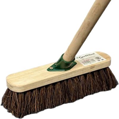 10 STIFF Broom Indoor with Wooden Handle Natural Bassine Bristles Sweeping Brush Durable Support Bracket Cleaning Any Surface Wooden Floor Decking Paving Slabs