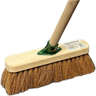 10 Soft Broom Indoor with Wooden Handle Natural Coco Bristles Sweeping Brush with Durable Support Bracket for Cleaning Any Surface Wooden Floor Decking and Paving Slabs