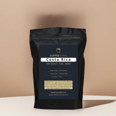 Coffee Notes Costa Rica Medium-Dark Roast, 8/10 Intensity, Dark chocolate, Plum and smooth, 250g. Freshly Roasted & Ground Coarse Coffee Beans for Cafeteria & Filter Coffee.