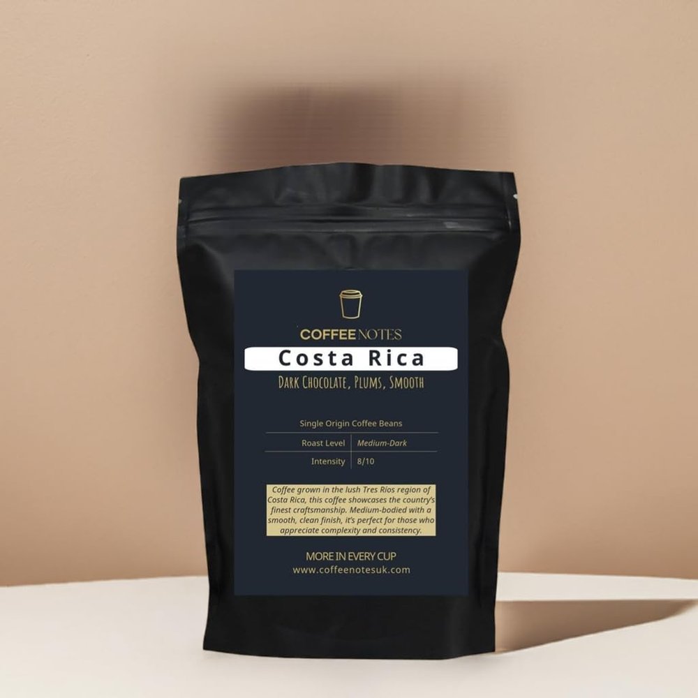 Coffee Notes Costa Rica Medium-Dark Roast, 8/10 Intensity, Dark chocolate, Plum and smooth, 250g. Freshly Roasted & Ground Coarse Coffee Beans for Cafeteria & Filter Coffee.