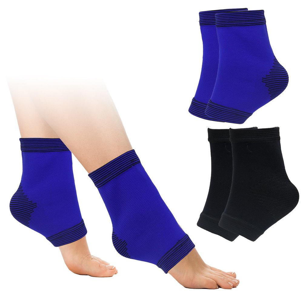 2Pairs Kids Ankle Support Brace Children Compression Socks Sports Elastic Support Sleeve Breathable Aching Feet and Heel Pain Relief Ligament Damage Protector for 5-12 Years Boy Girls (Black*Blue)
