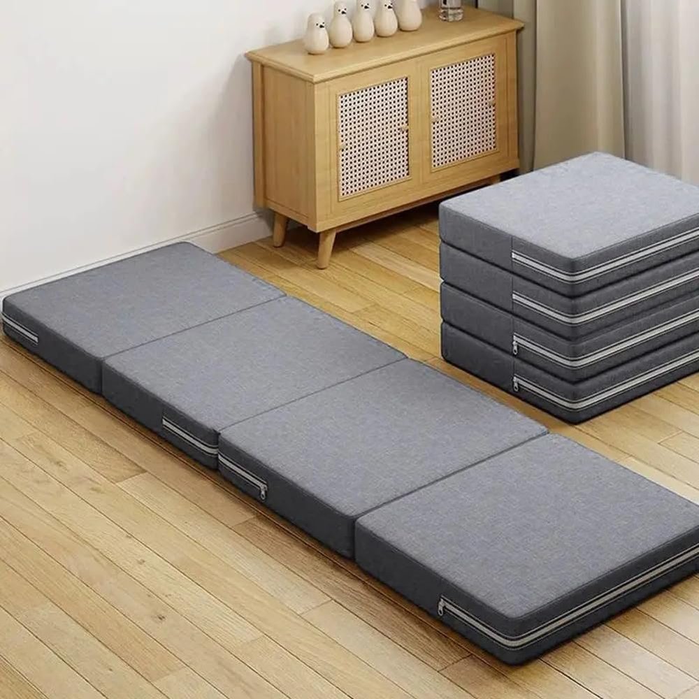 8/10cm Thick High Density Foam Folding Mattress for Tatami Travel Camping,Portable Single/Twin/Queen/King Size Foldable Mattress with Storage Bag (Gray,100x200x8cm)