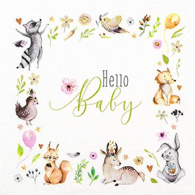 20 Napkins Children Animals Come for Baby as Table Decoration Paper Napkins with Motif Also for Decoupage and Decoupage 33 x 33 cm