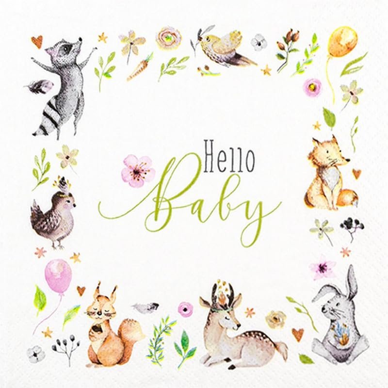 20 Napkins Children Animals Come for Baby as Table Decoration Paper Napkins with Motif Also for Decoupage and Decoupage 33 x 33 cm
