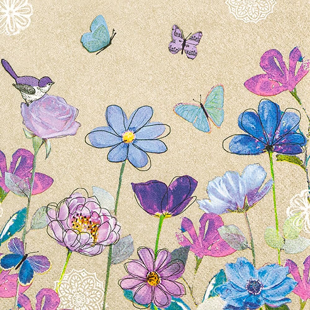 20 Napkins Flowers Painted Flowers Blue Pink Table Decoration Paper Napkins with Motif Also for Decoupage and Decoupage 33 x 33 cm