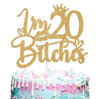 I'm 20 B*tches Cake Topper, Happy 20th Birthday/Cheers to 20 Years/Twenty, Funny 20th Birthday Party Decorations Supplies for Girls