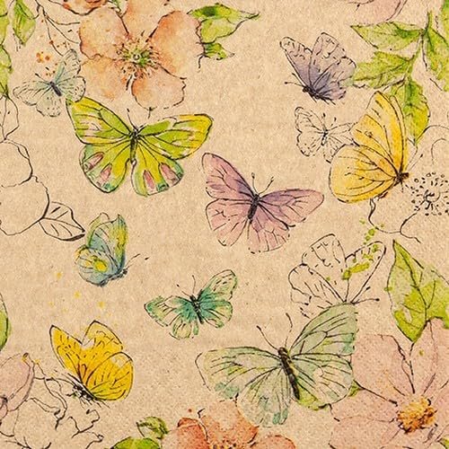 20 Sustainable Napkins Animals Colourful Butterfly World as Table Decoration Ecological Paper Napkins Made of Recycled Material 33 x 33 cm