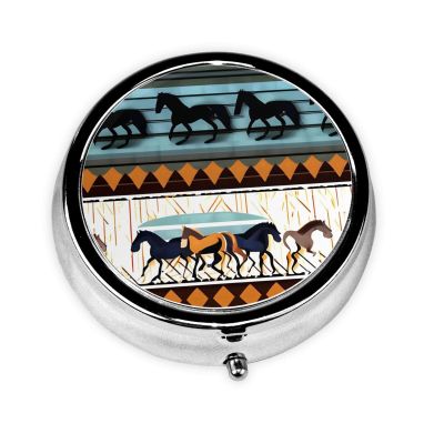 Horse Stripes Pattern Mini Round Pill Box, can be Put into Wallet, Pocket, Light and Convenient, 3 Compartment Pill Box, Portable Pill Box,