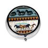 Horse Stripes Pattern Mini Round Pill Box, can be Put into Wallet, Pocket, Light and Convenient, 3 Compartment Pill Box, Portable Pill Box, view 1