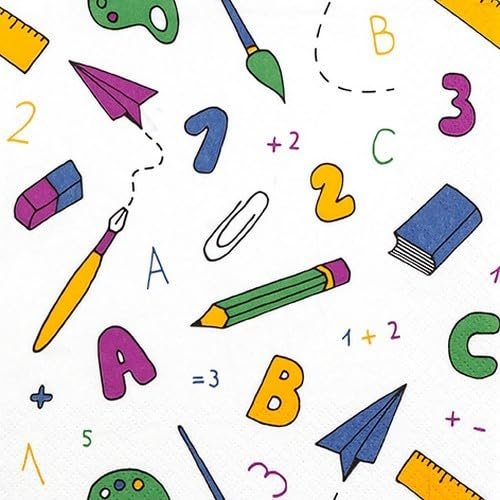 20 Napkins First Day of School Supplies Simple as Table Decoration Paper Napkins with Motif Also for Decoupage and Decoupage 33 x 33 cm