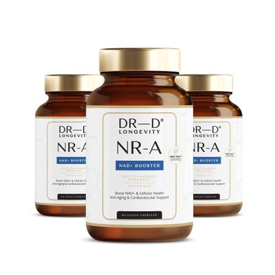 Nicotinamide Riboside NR-A NAD Support with Apigenin High Bioavailability NR Supplement, 60 Vegan Capsules (30 Daily Doses), 3-Bottle Pack, Made in EU DR-D Longevity
