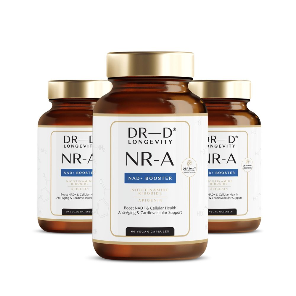 Nicotinamide Riboside NR-A NAD Support with Apigenin High Bioavailability NR Supplement, 60 Vegan Capsules (30 Daily Doses), 3-Bottle Pack, Made in EU DR-D Longevity