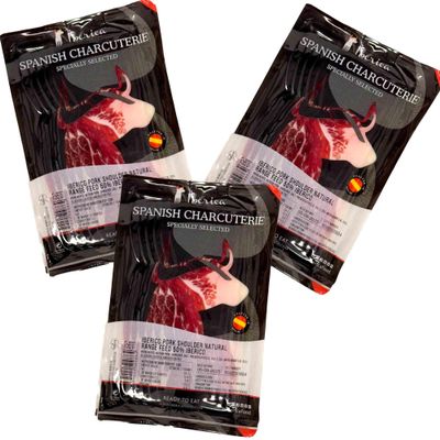 3x 100g Sliced Iberico Shoulder Ham, Cereal-fed Spanish Iberico Pata Negra Pork Meat Ham Slices Iberica Food