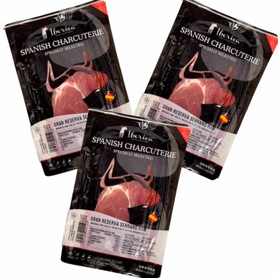 3x 100g Spanish Sliced Cured Serrano Ham Cereal-fed Pork Meat Ham Slices Gran Reserva Iberica Food