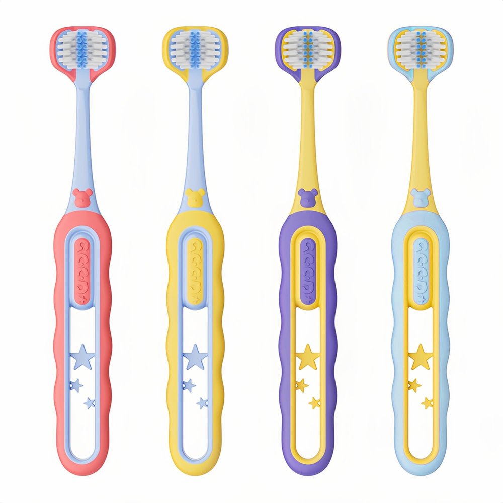 EASICUTI Soft Toddler Toothbrushes, Efficient 3 Sided Toothbrush, Baby Toothbrush 12 Months and up, Infant Toothbrush, Toddler Training Tooth brush for Ages 1-8 Years, Cleans All Sides-4 Pack (Patent)