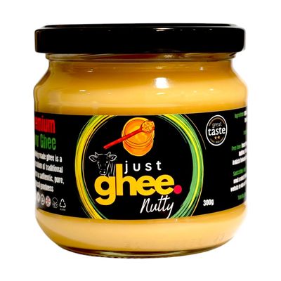 JGL-NUT-300g-M - Just Ghee Nutty Bengali Ghee 300g | Great Taste 2-Star Award 2025 | Grass-Fed Cow Ghee & Pure Clarified Butter | High Smoke Point, Keto & Gluten-Free | Handmade in UK