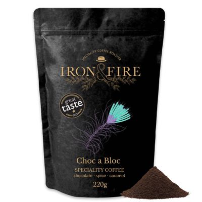 Choc a Bloc Specialty Blend 220g Cafetiere/French Press Grind - Immerse Yourself in Award-Winning Central American Coffee with Rich Milk Chocolate, Caramel & Vanilla Notes - IRON & FIRE