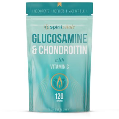 Glucosamine and Chondroitin with Vitamin C | Joint Support and Healthy Lifestyle | Premium GMP UK Certified Complex | 120 Clean Capsules | Vitality and Longevity | SPIRIT VITALE
