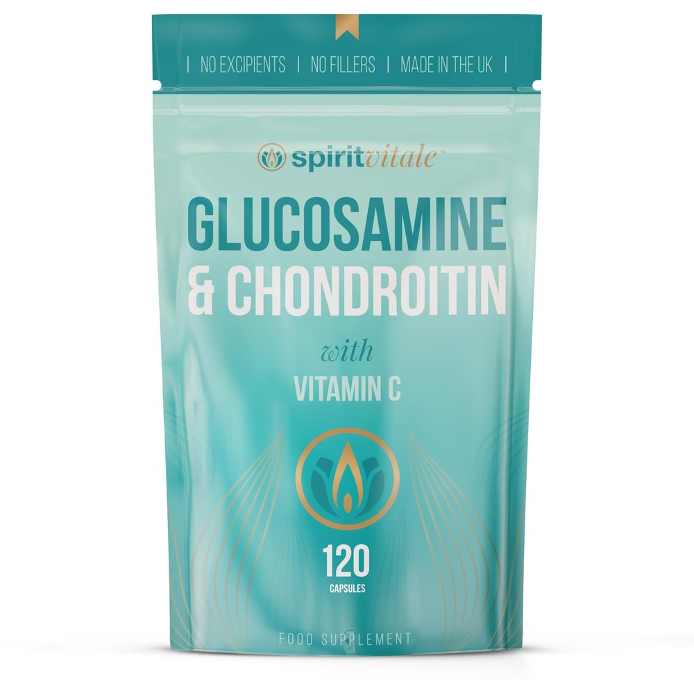 Glucosamine and Chondroitin with Vitamin C | Joint Support and Healthy Lifestyle | Premium GMP UK Certified Complex | 120 Clean Capsules | Vitality and Longevity | SPIRIT VITALE