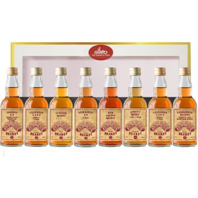 IL GUSTO Brandy Tasting Gift Box Cognac X.O, Cognac V.S.O.P, Italian, Armagnac X.O, Red Cherry, Forest Raspberry, Calvados V.S.O.P, Fernandez - Luxury Gift Set for Brandy Lovers (Pack of 8)