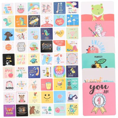 DIYEAH Motivational Bento Box Cards for Boys and Girls Inspirational Lunch Box Note Cards 60pcs with Bright Colour Printed Paper and Adorable Illustrations for School and Everyday Use
