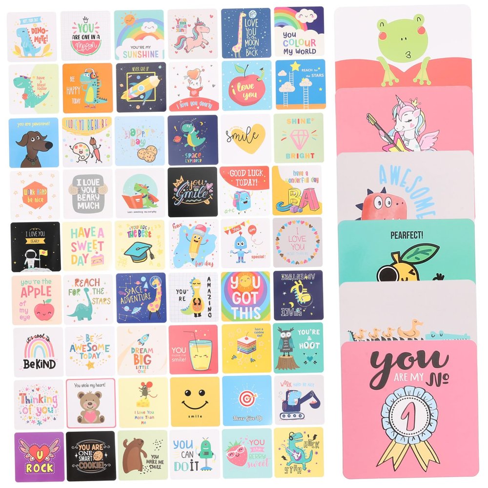 DIYEAH Motivational Bento Box Cards for Boys and Girls Inspirational Lunch Box Note Cards 60pcs with Bright Colour Printed Paper and Adorable Illustrations for School and Everyday Use