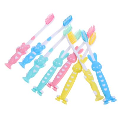 Healvian 32pcs Boys and Girls Toothbrush Soft Bristles Boys and Girls Toothbrush Heads Cartoon Design Suction Cup Base
