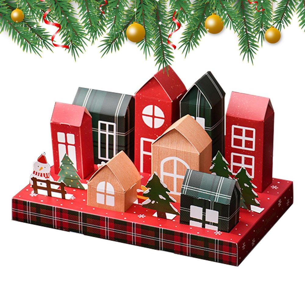 Empty Countdown Calendar Boxes Beautiful Ribbon Christmas House Shape