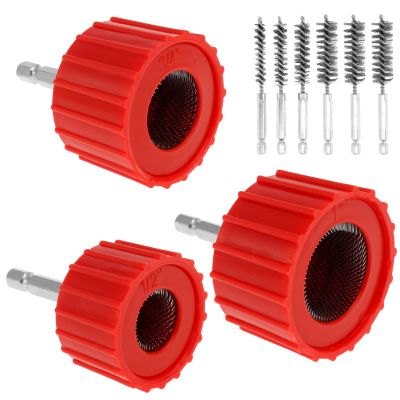 9-Piece Copper Pipe Cleaner Set for Drill - Includes 1/2", 3/4", & 1" Tube Cleaning Brushes - Made with Stainless-Steel Wire Bristles - Ideal for Cleaning Copper, Bronze, & Brass Pipes