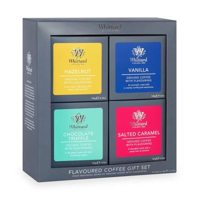 Whittard | Flavoured Coffee Gift Set For Men & Women | 4 Boxes of Single Origin Arabica Ground Coffee | Brews up to 58 cups | 4 x 120g Ground Coffee Bags
