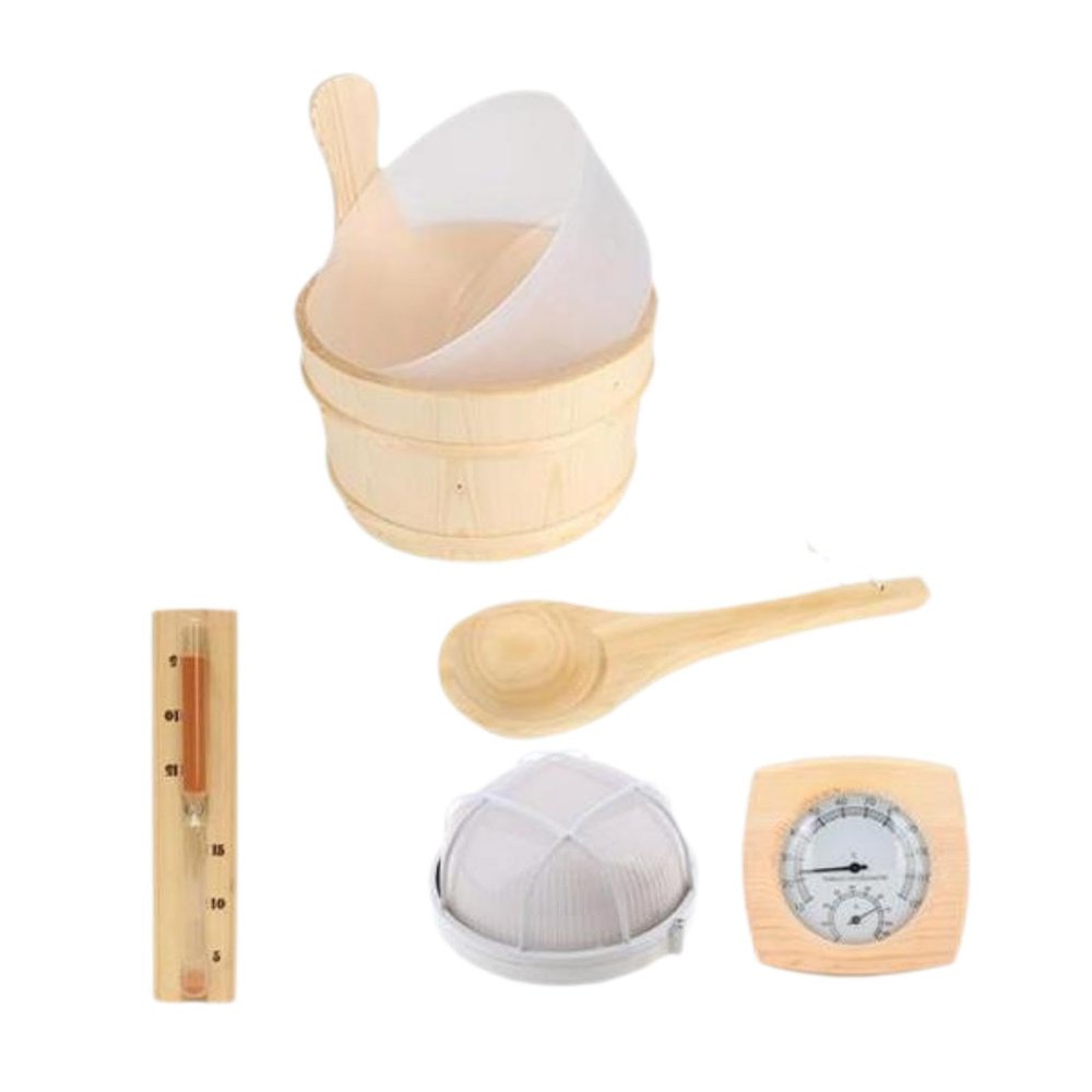 Wooden Sauna Bucket and Ladle Set with Hourglass Timer Professional SPA Accessories for Steam Sauna Room