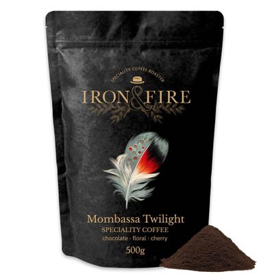 500g Mombasa Twilight Speciality Blend Espresso Grind - Medium Roast, Great Taste Award-Winning Single-Origin Kenyan Coffee with Full-Bodied Chocolate, Floral & Berry Notes - IRON & FIRE
