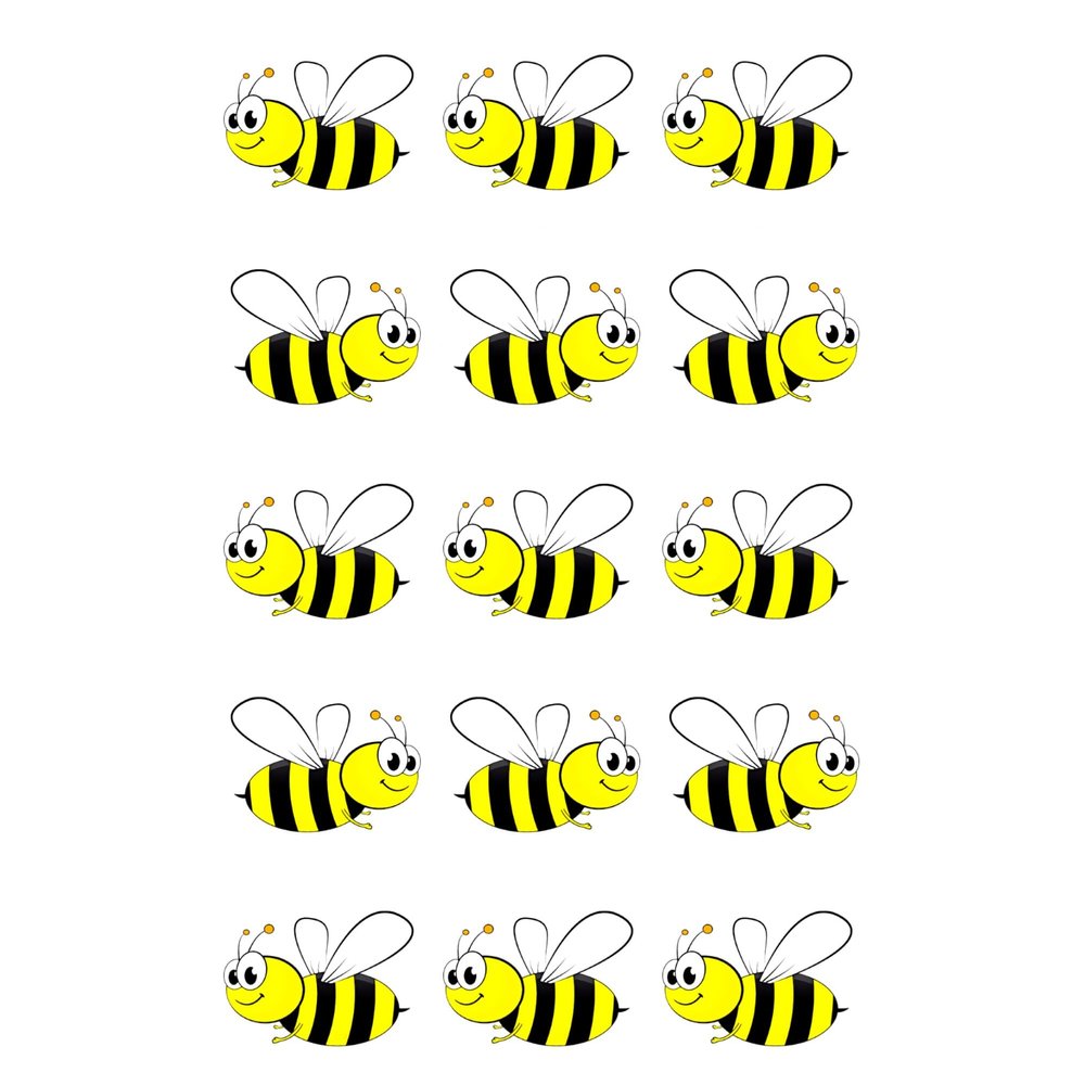 15 x Happy Cartoon Bee Edible Wafer or Icing Cupcake Toppers Party Cake Decorations Perfect For Brownies Cookies Muffins & More! (Edible Wafer Card)