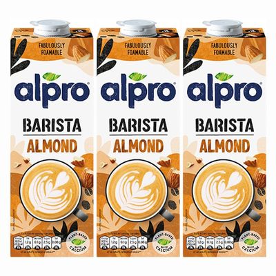 Almond Barista Plant Based Long Life Vegan Milk 1L x 3 Compatible with Alpro Dairy-Free UHT Drink with Welari Thank You Card | (3 Pack)