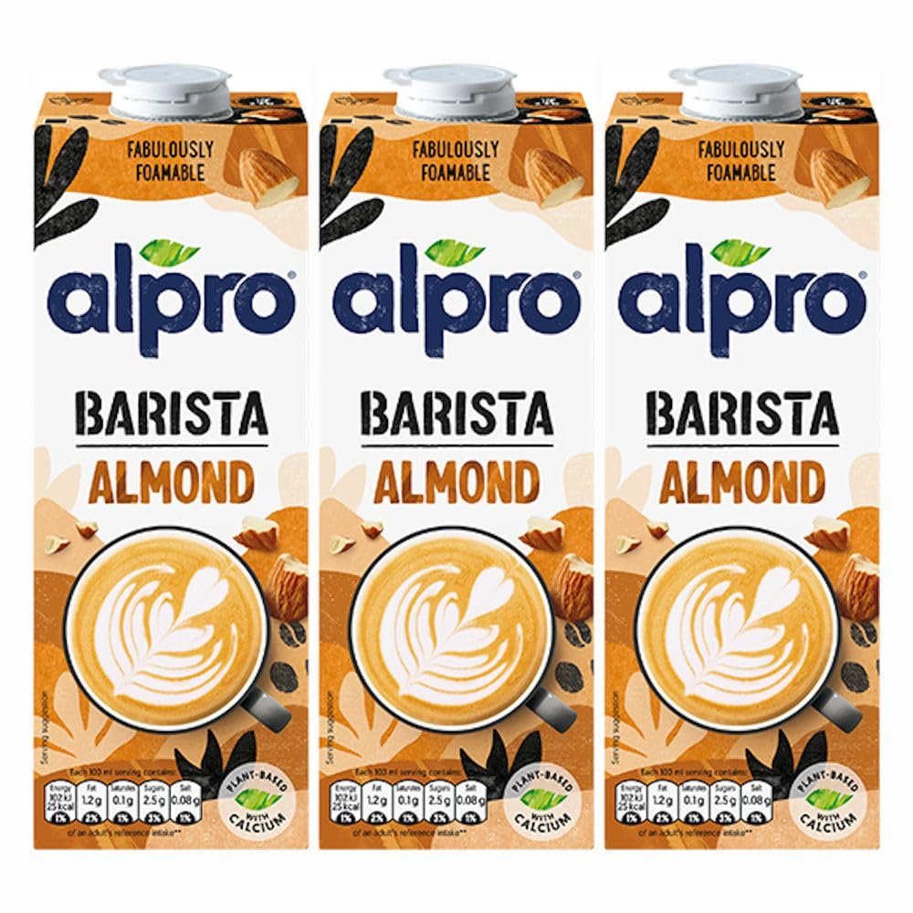 Almond Barista Plant Based Long Life Vegan Milk 1L x 3 Compatible with Alpro Dairy-Free UHT Drink with Welari Thank You Card | (3 Pack)