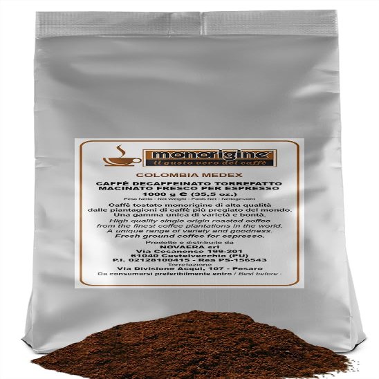 Decaffeinated Ground Coffee for Espresso Colombia Medex 1 kg - Single Origin Coffee
