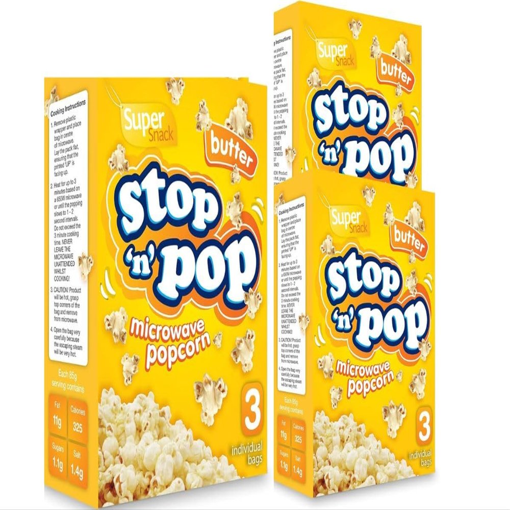 9pk x 85g Stop N Pop microwave popcorn Sols butter Flavour Microwave popcorns 3 BOX movie night Popcorn Family size butter Flavour microwave popcorn