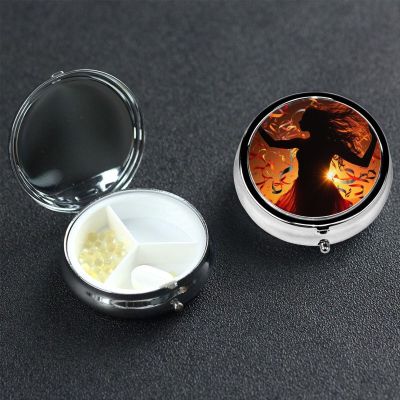 Small Pill Box Portable Pill Case 3 Compartment Metal Pill Vitamins Holder Organizer Cute Dance Music Travel Pillbox for Purse Pocket