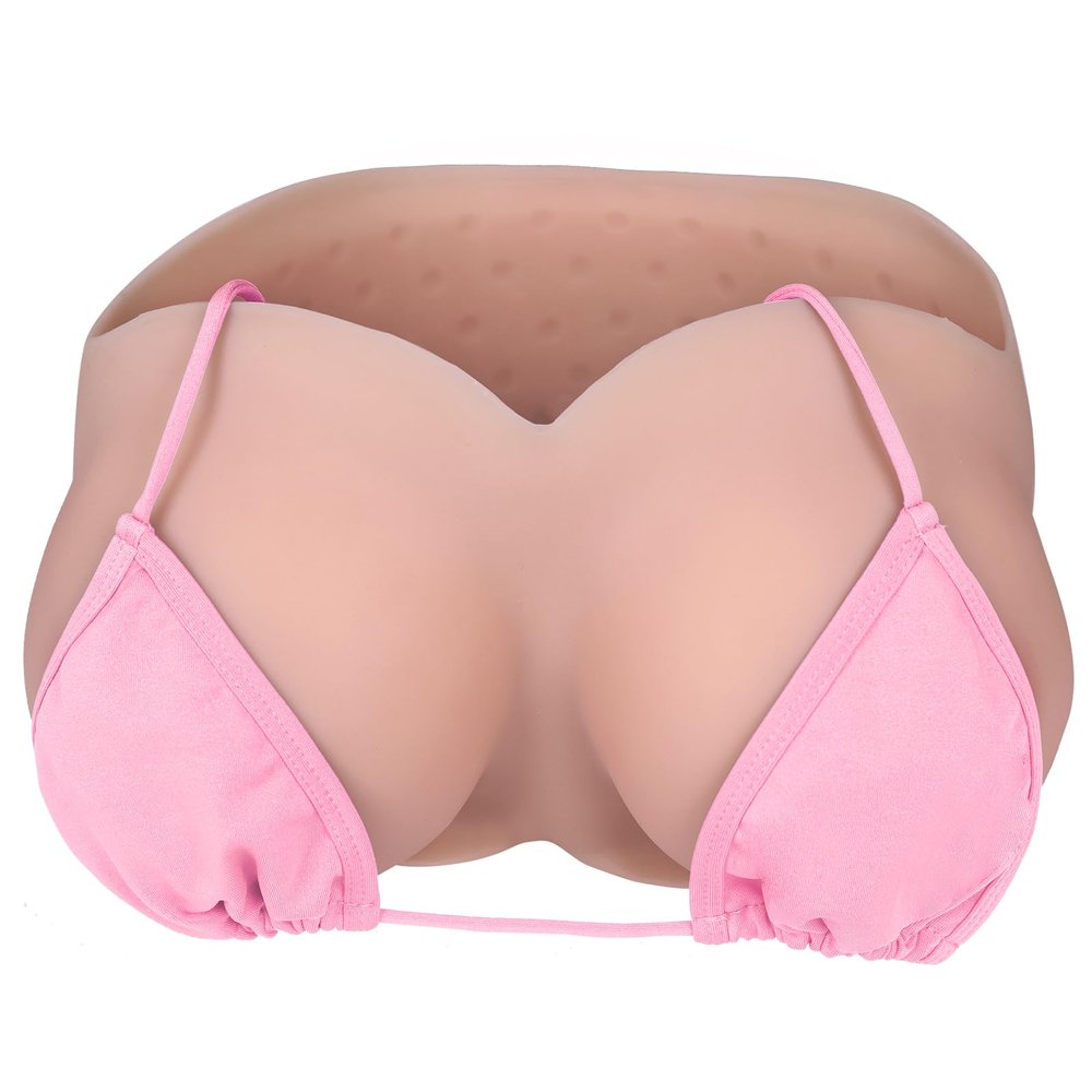 Vnmcry Silicone Breast Forms Cotton Filled V-Neck Tube Top False Chest Plates Strapless Breastplate Fake Boobs for Men Crossdresser Transgender Mastectomy Prosthesis (Beige - H Cup L Size)