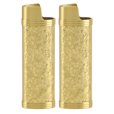 2PCS Vintage Metal Lighter Case, Retro Pattern Lighter Case Sleeve Cover Holder for Lighter Protection (Gold)