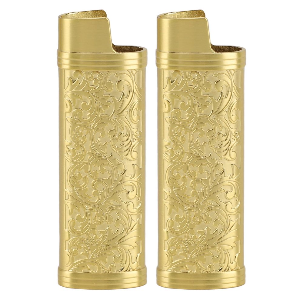 2PCS Vintage Metal Lighter Case, Retro Pattern Lighter Case Sleeve Cover Holder for Lighter Protection (Gold)