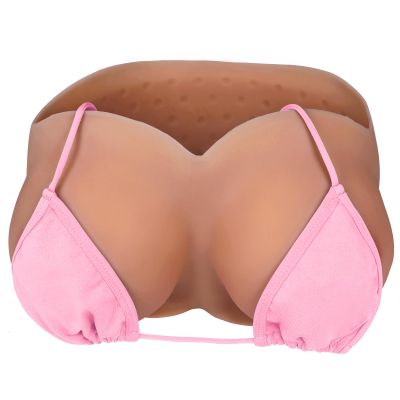Vnmcry Silicone Breast Forms Cotton Filled V-Neck Tube Top False Chest Plates Strapless Breastplate Fake Boobs for Men Crossdresser Transgender Mastectomy Prosthesis (Bronze - H Cup M Size)