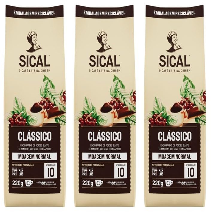 Sical Portuguese Clasico Normal Ground Coffee Cafe 5 Estrelas 220G 3 Pack