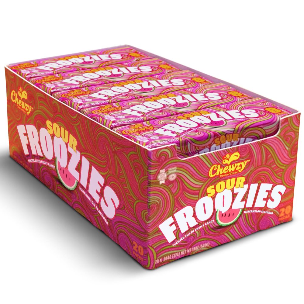 Chewzy Froozies Sour Watermelon Candy [20 x 27 gr] Sweet & Tangy Fruit-Flavoured Chewy Sweets  Juicy Gummy Treats for Snacking, Sharing, Parties, Gift Bags, Travel, Lunchboxes & Sweet Cravings