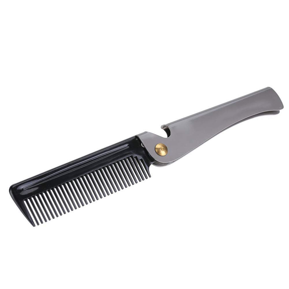 Folding Mustache Comb For Men, Beard Straightener For Men, Folding Pocket Moustache Shaping Comb Stainless Steel Anti Static Round Teeth Beard Comb For Grooming Styling Hair