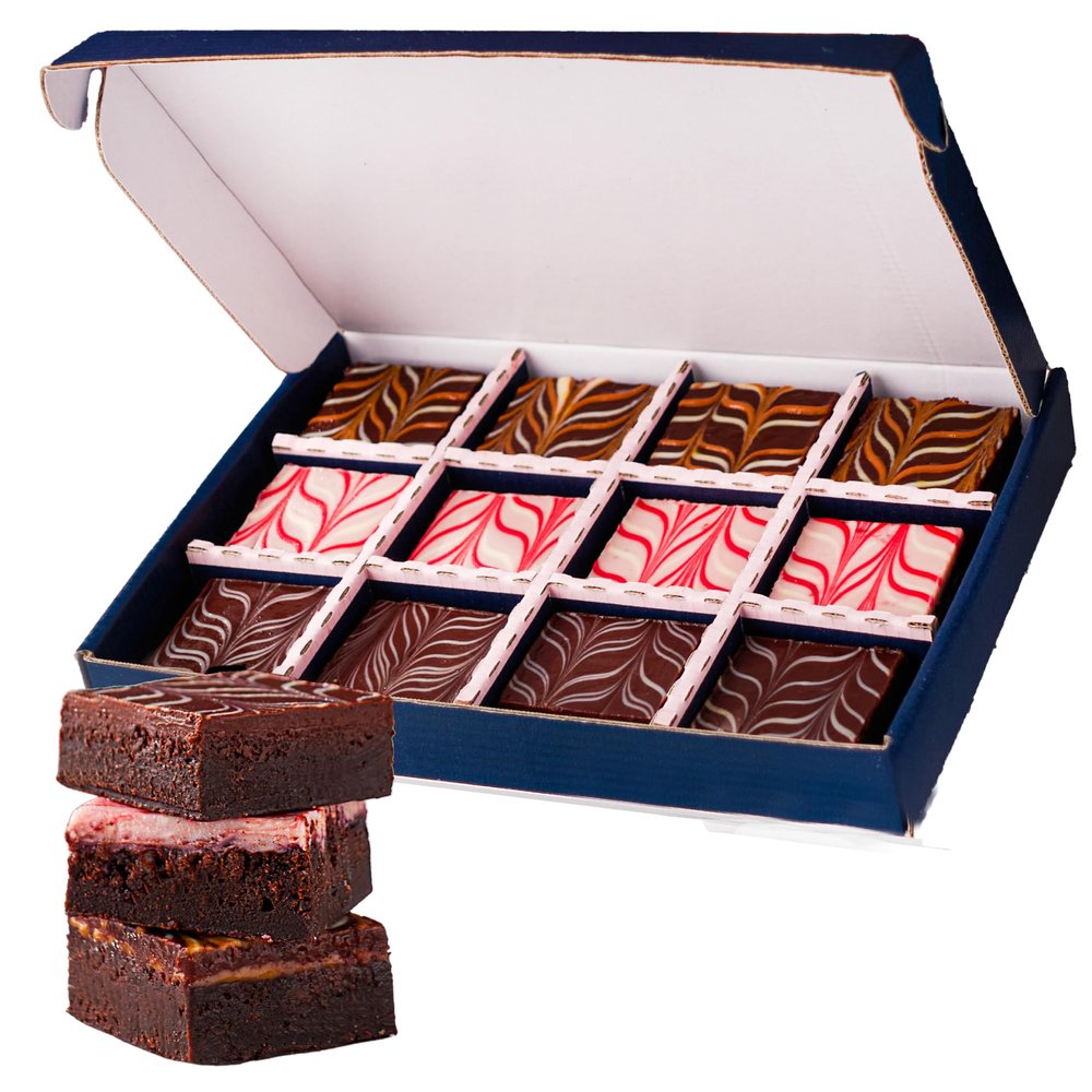 Patisserie Valerie Chocolate Fudge Brownies, 12 Pack - Double Chocolate, Cherry, Salted Caramel - Handmade in the UK - Birthday Gifts